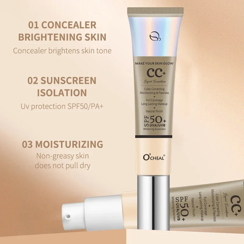 Blushimmer Ocheal 30g CC Cream Foundation with SPF 50+ waterproof concealer, moisturizing brightening makeup primer in a liquid formula