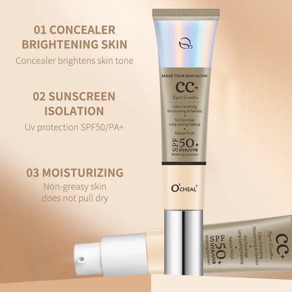 Blushimmer Ocheal 30g CC Cream Foundation with SPF 50+ waterproof concealer, moisturizing brightening makeup primer in a liquid formula
