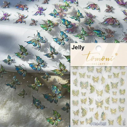 Shiny jelly butterfly 5D nail art sticker with rhinestones and insect design, perfect for DIY manicure decoration by Blushimmer.