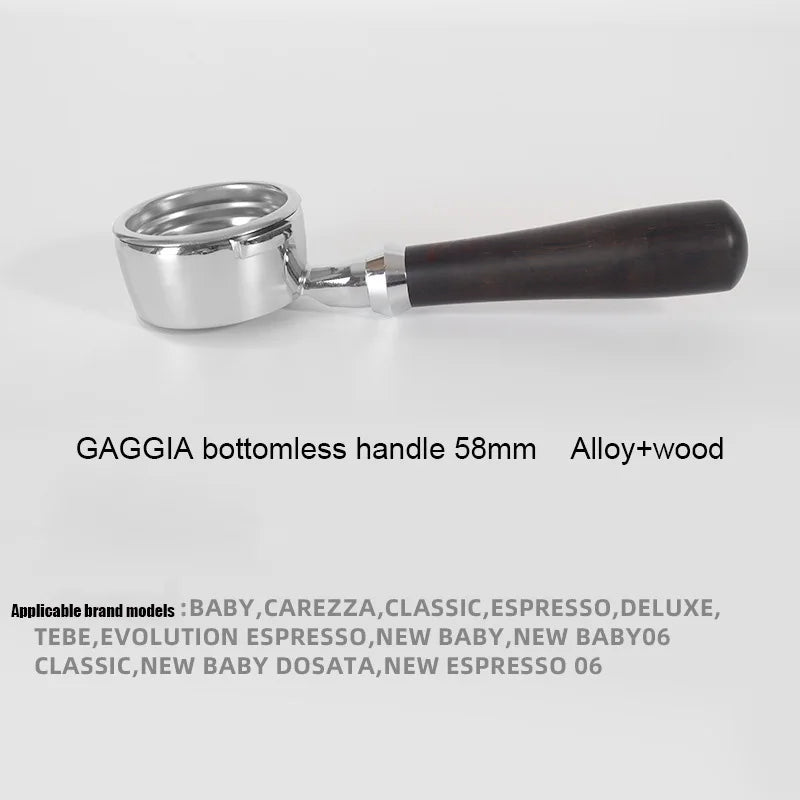 GAGGIA Bottomless Filter Holder 58mm Solid Wood Handle Portafilter Universal for Gaggia Classic Coffee Machine Barista Tools