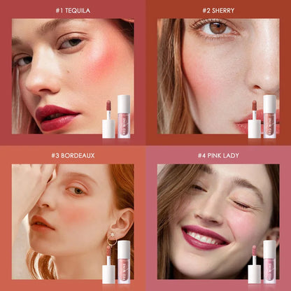 Blushimmer FOCALLURE liquid blush palette with four natural shades, long-lasting matte face blush, Hangover Red Wine color.