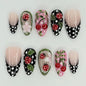 Blushimmer 24-piece wine red almond press-on nails with cartoon rabbit, bowknot, plaid, pearl designs, French style for girls