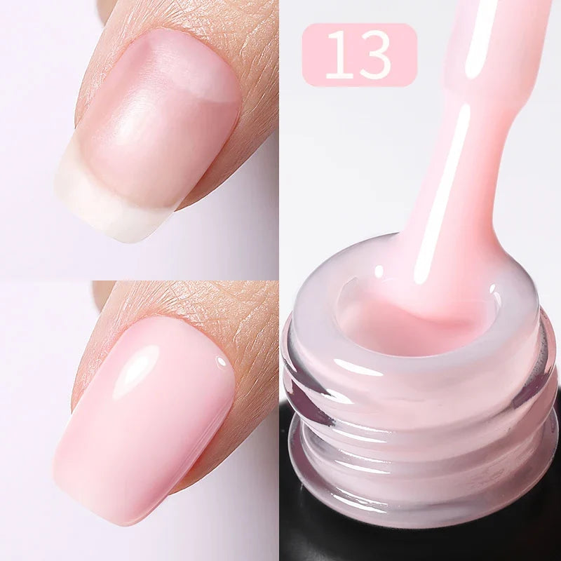 Blushimmer Born Pretty Milky Pink Rubber Base Gel nail polish with glitter, 15ml semi-permanent UV LED soak-off gel for nails