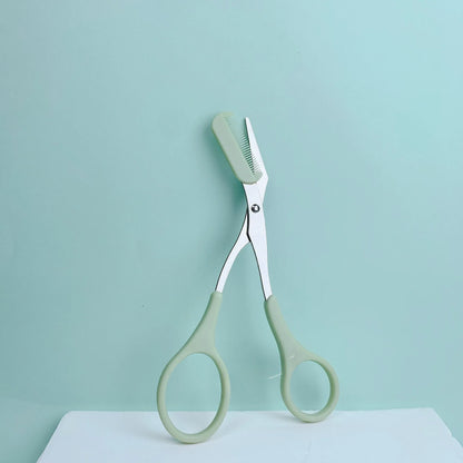 Blushimmer stainless steel eyebrow razor and scissors set with crescent sharp blades, anti-scratch design, multi-color beauty tool.