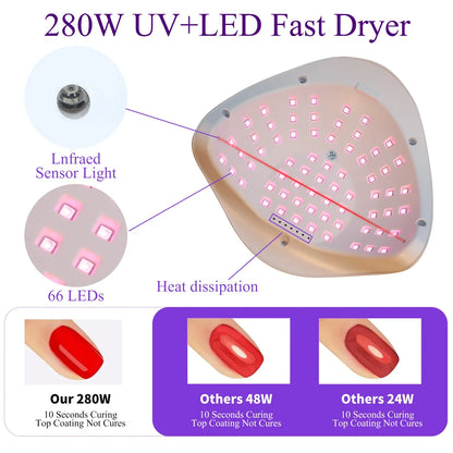 Blushimmer SUN X15 MAX high-power gel nail drying lamp with 66 LEDs, 280W, auto sensor, for gel polish curing.