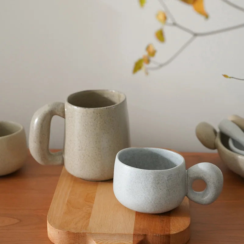 300/600ml Japanese Stoneware Retro Coffee Mug Breakfast Milk Oatmeal Cups Office Couple Water Mug Design Style Mug Birthday Gift