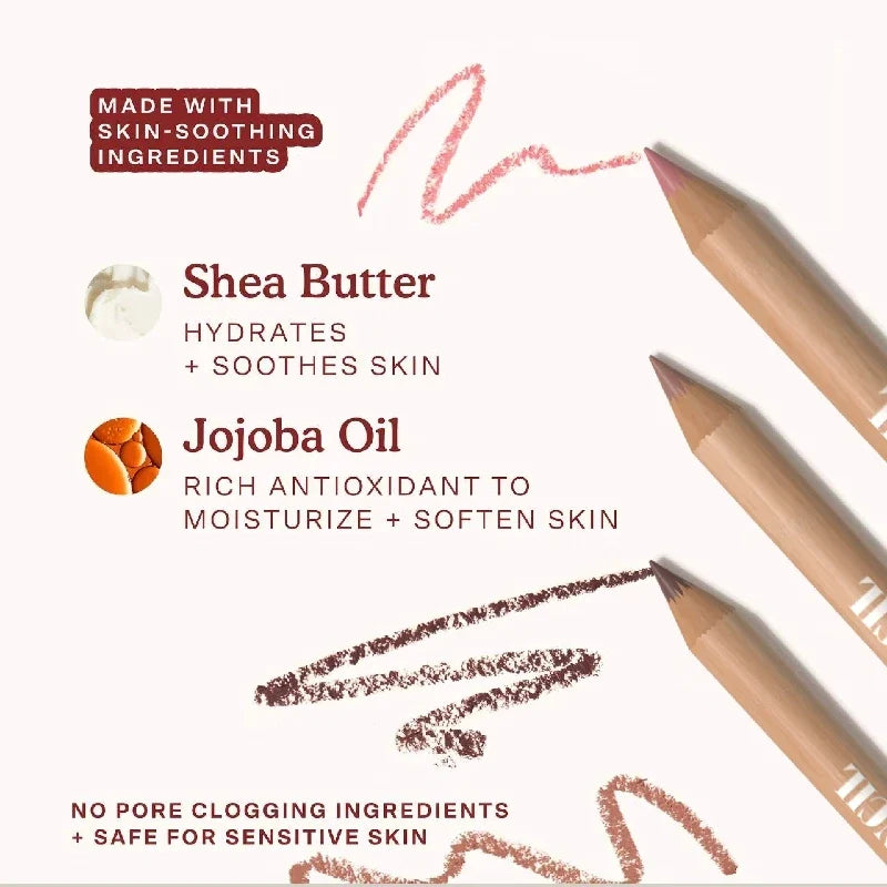 Six Blushimmer Face Secret Lip Liner Pencils in mixed brown shades, ultra-fine, waterproof, matte velvet finish.