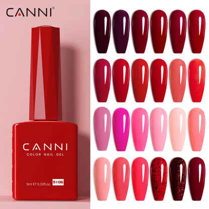Blushimmer CANNI Hema Free Nail Gel Polish Fall Color Collection with semi-permanent red and nude jelly shades, 9ml long wear top coat