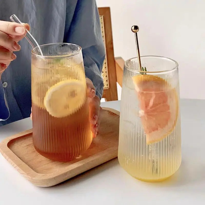 500Ml Simple Stripe Glass Cup Wine Coffee Drinking Glassware Glass Cup Water Whiskey Beer Cocktail Coffee Milk Glasses Bar Tool