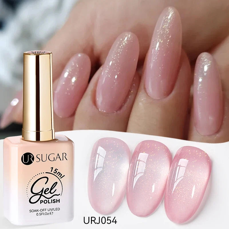Blushimmer UR SUGAR 15ml Jelly Milky White translucent gel polish for semi-permanent UV nail art, soak-off gel varnish.