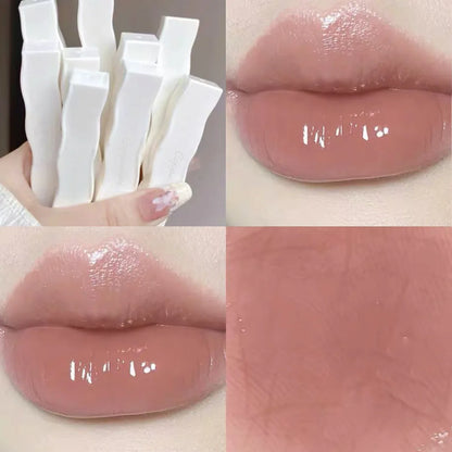 Blushimmer mirror lip gloss in a transparent tube with six color options, moisturizing nude liquid lipstick with floral design