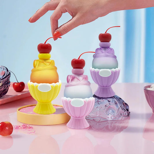 Cute ice cream-shaped perfume bottle by Blushimmer, fruity floral vanilla fragrance, 50ml long-lasting eau de toilette.