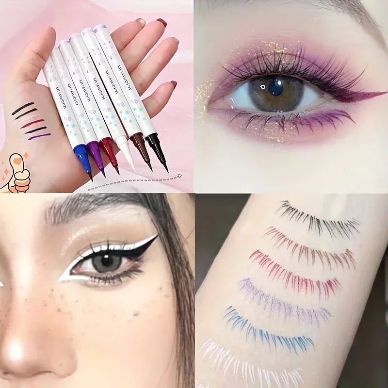 Matte white waterproof liquid eyeliner pen by Blushimmer with ultra-thin tip, displayed on a clean background.