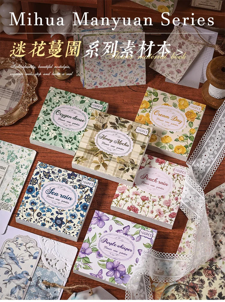 100pcs Vintage Paper Multi Style Deco Retro Stationery Supplies Writing Paper Junk Journal Label Scrapbooking Material Supplies