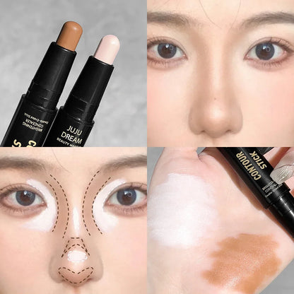 Blushimmer double-ended high-light and contouring stick for nose shadow, facial shaping, and brightening application.