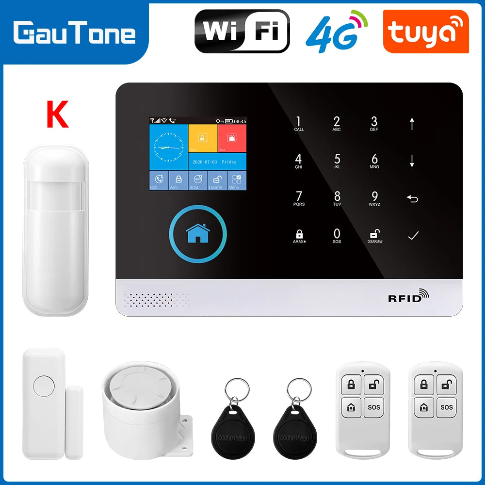 Smart Home GSM Alarm System 4G Wifi System for House Security Wireless with Door Sensor Work with Smart Life APP for Alexa