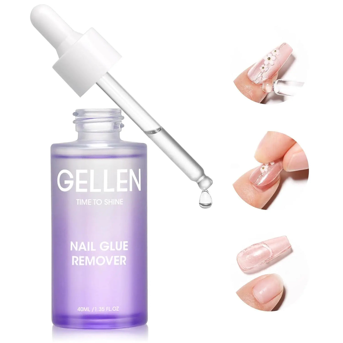 Blushimmer GELLEN 40ml nail glue remover with gentle, odorless formula for press-on nails and UV gel tip removal