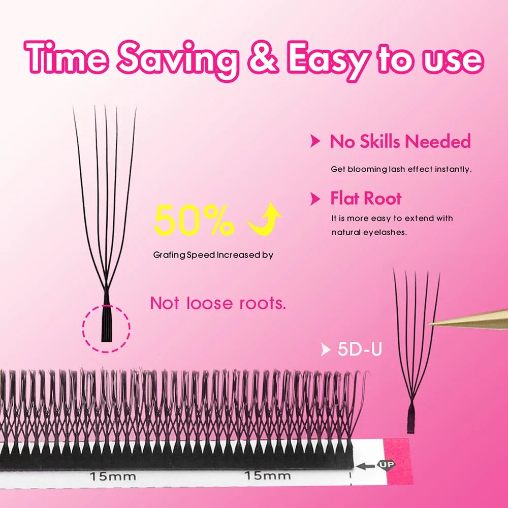 Blushimmer MASSCAKU U-shaped 3D 4D 5D eyelash extensions with C and D curl, natural mink false eyelashes, premade fan volume lashes