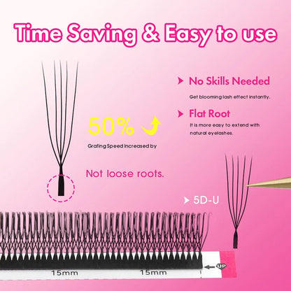 Blushimmer MASSCAKU U-shaped 3D 4D 5D eyelash extensions with C and D curl, natural mink false eyelashes, premade fan volume lashes