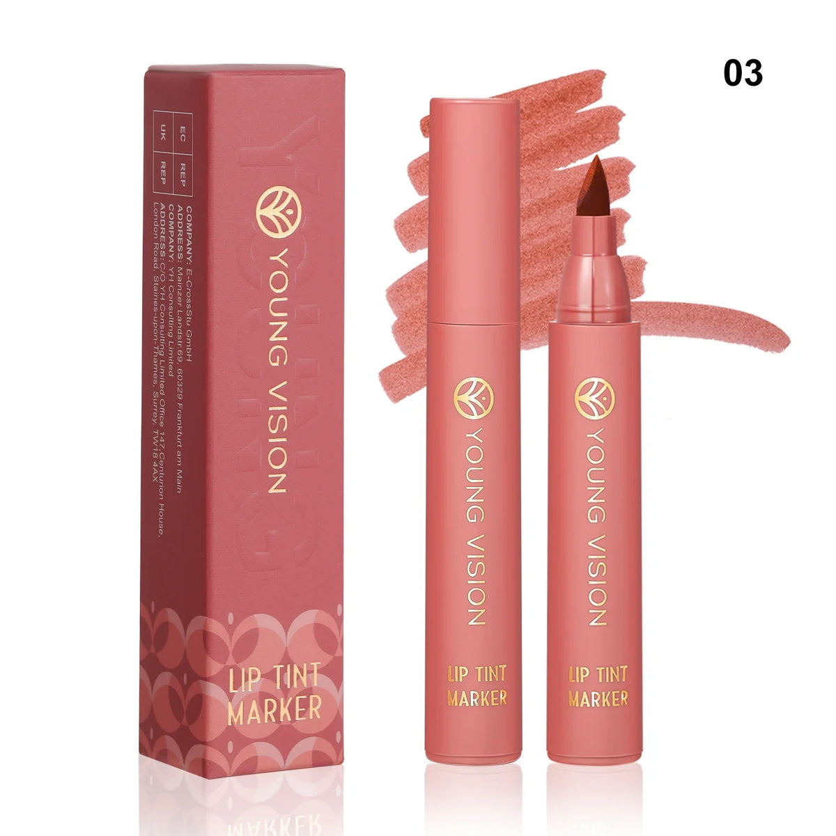 Blushimmer lip tint pen with six matte water lipstick shades, featuring a smooth, long-lasting lip stain and non-stick cup.