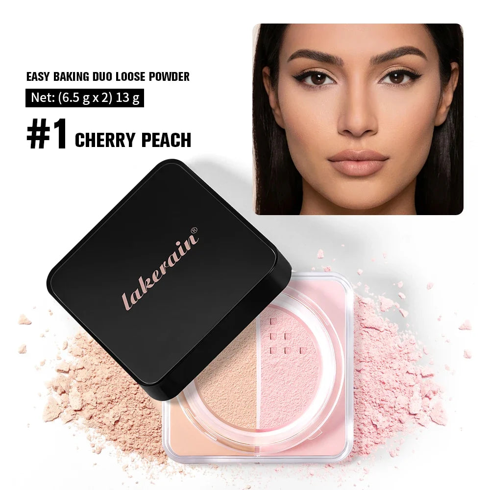 2 in 1 Bake Loose Powder Brightening&Correcting Duo Brightening Correcting Blurred Pores Matte LongLasting Setting Powder Makeup
