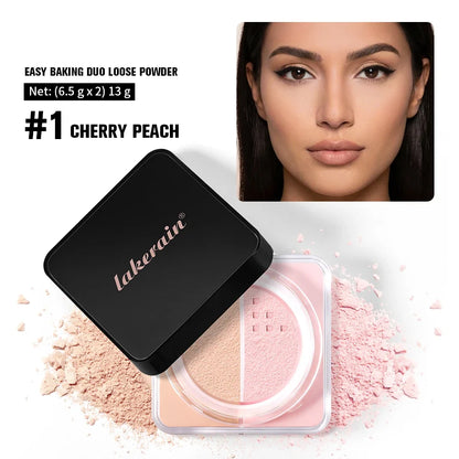 2 in 1 Bake Loose Powder Brightening&Correcting Duo Brightening Correcting Blurred Pores Matte LongLasting Setting Powder Makeup