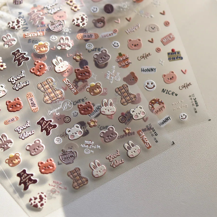Brown Japanese Kawaii Bear nail art sticker by Blushimmer, self-adhesive nail decoration decals for DIY nail designs.