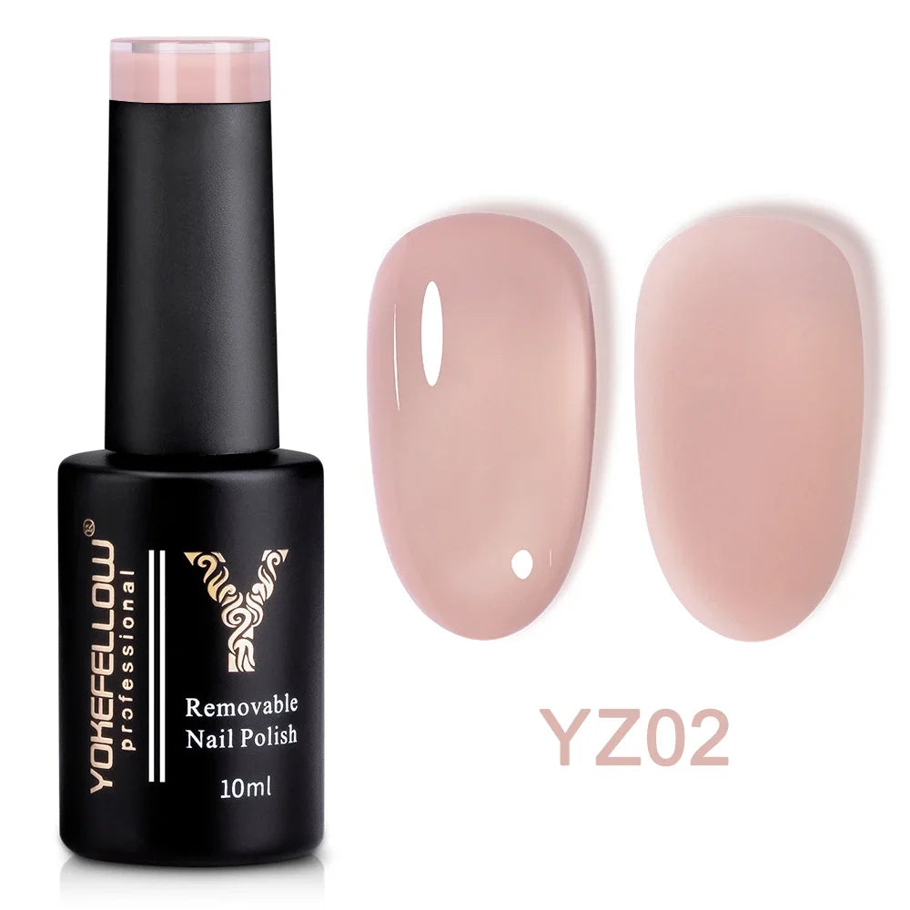 Blushimmer YOKEFELLOW 10ml translucent pink gel nail polish in a clear bottle, long-lasting UV soak-off gel varnish for nails