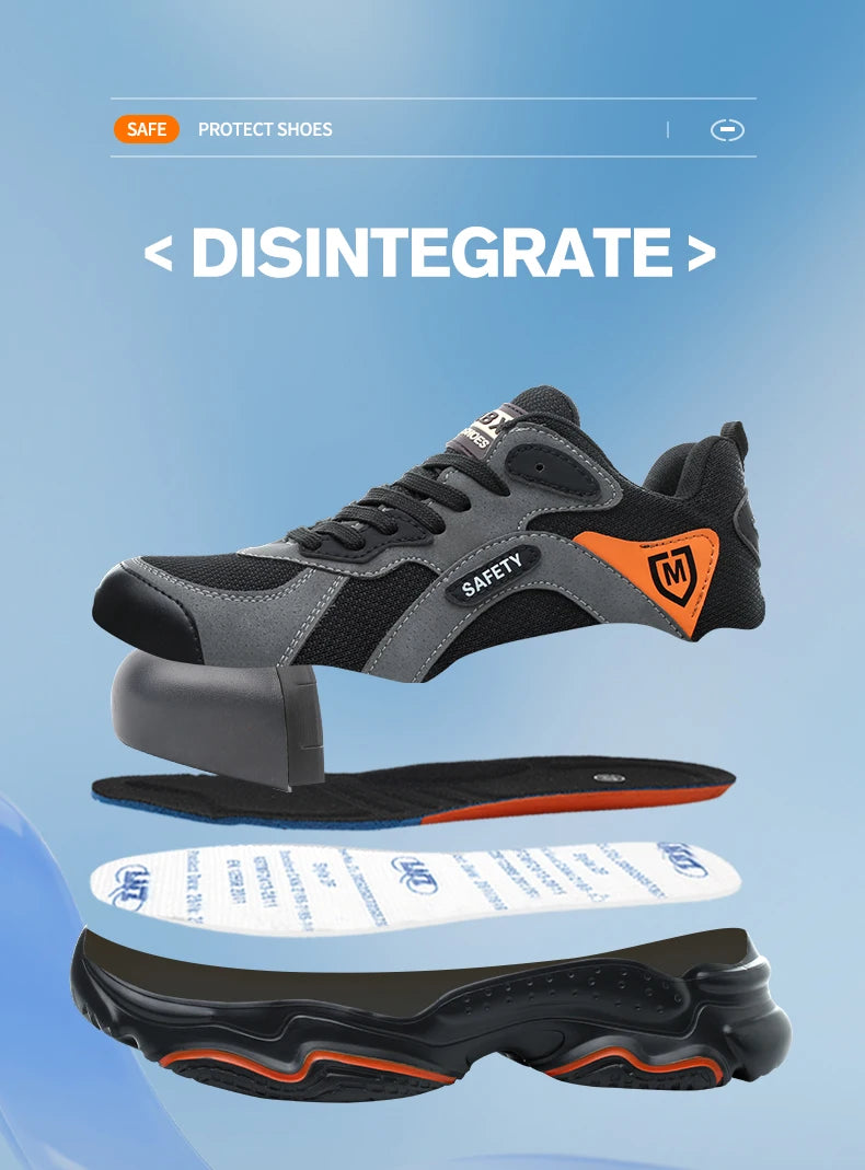 Slip On Safety Shoes Work Boots Steel Toe Men Non-Slip Lightweight Breathable Industrial Shoes Anti shock Protective Boots