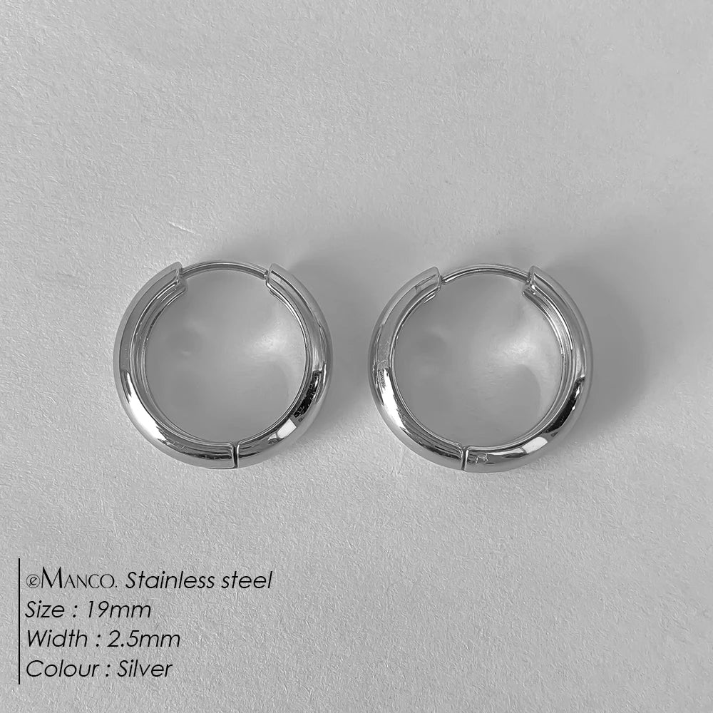eManco Classic Round Stainless Steel Earrings For Women Men Geometric Circle Ear Buckle Fashion Huggie Daily Jewelry