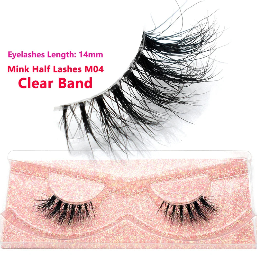 Blushimmer 3D Mink Fluffy Half False Eyelashes with clear band, natural soft lightweight strip, reusable short eye lashes extension.
