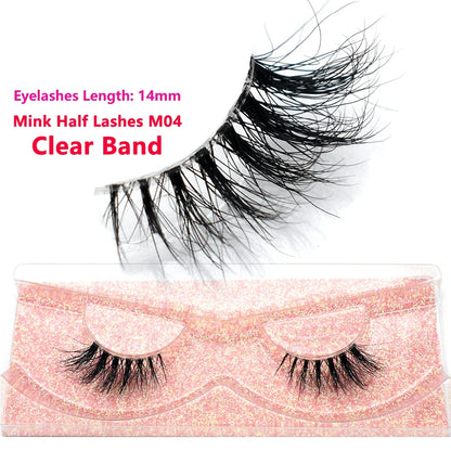 Blushimmer 3D Mink Fluffy Half False Eyelashes with clear band, natural soft lightweight strip, reusable short eye lashes extension.