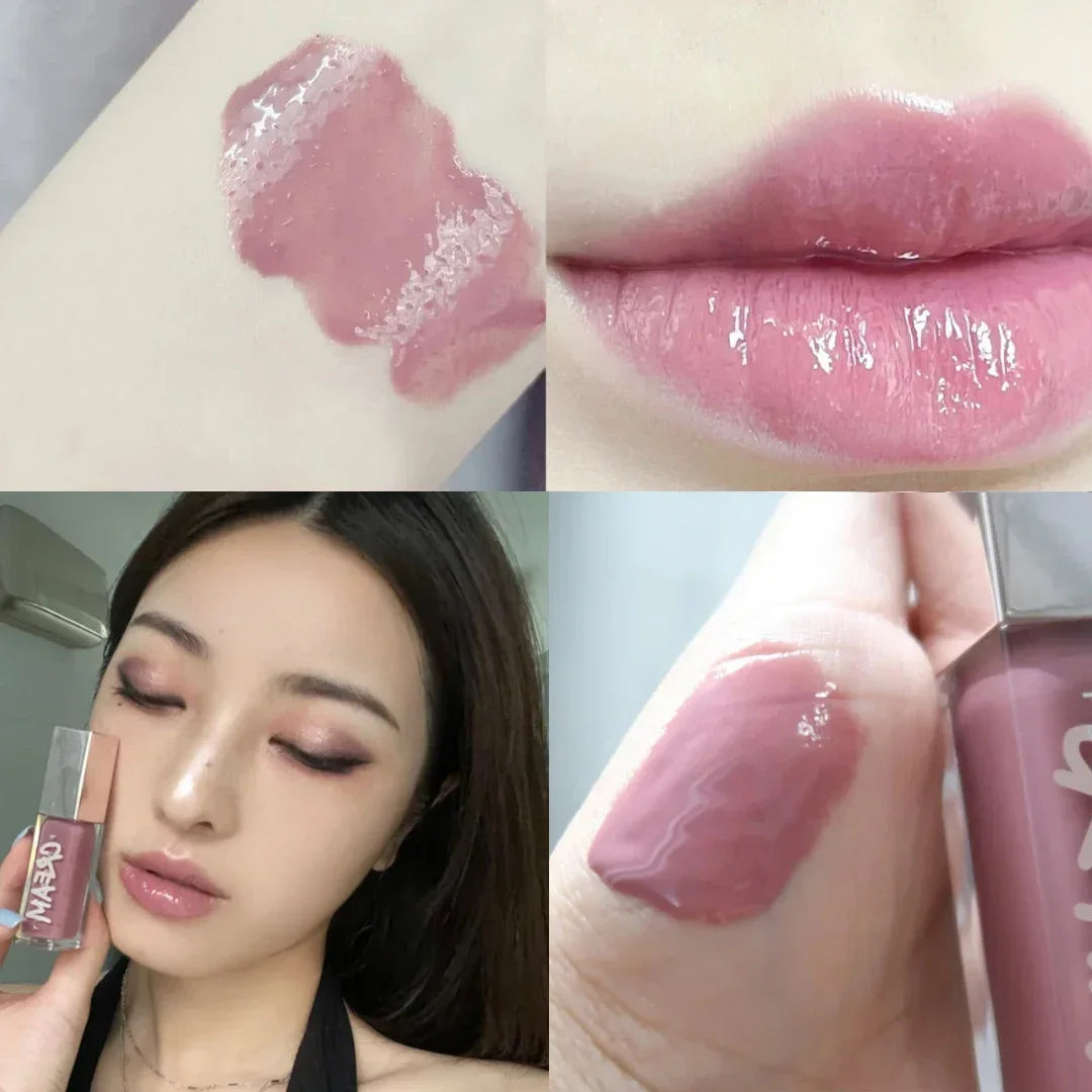 Fenty Beauty Mauve Wive waterproof liquid lip gloss in nude pink, glossy lip tint and stain, shown on lips with a smooth finish.