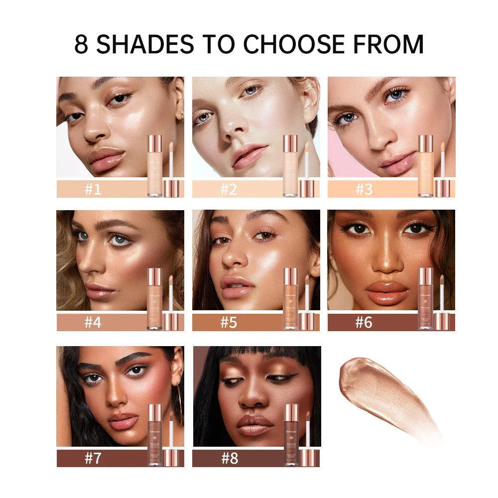Blushimmer liquid bronzer and facial highlighter in a sleek bottle, designed to add glow and contour to the face.