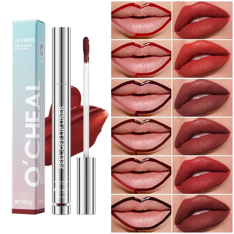 Blushimmer peel off lip liner stain kit with waterproof matte lip tint set, featuring trend colors and easy-to-use application.