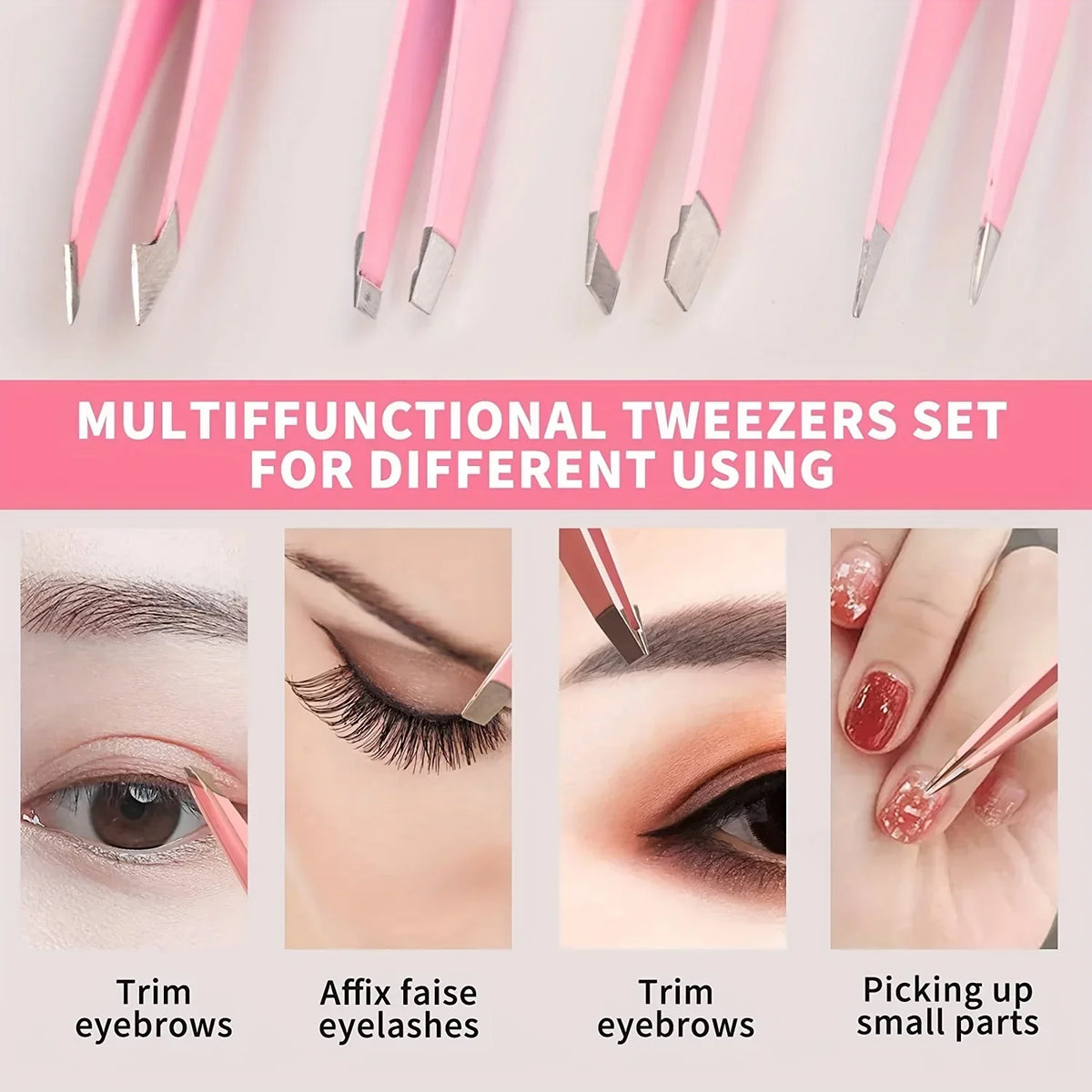 Blushimmer stainless steel eyebrow tweezers set with non-slip textured handles, includes 1/2/4 piece precision tools for shaping eyebrows.