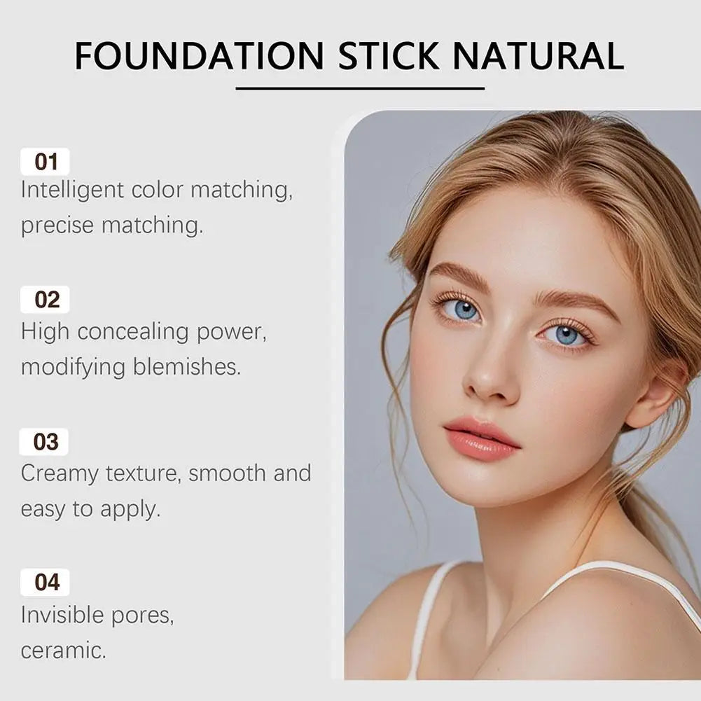 Blushimmer color changing foundation and concealer stick with double head brush for brightening and moisturizing skin.