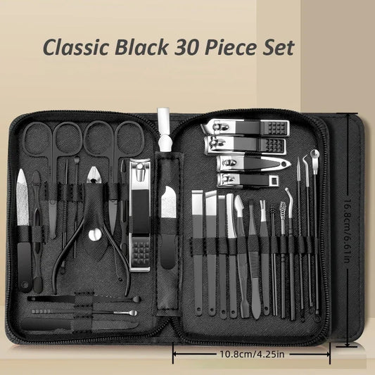 Portable Blushimmer manicure set with stainless steel nail clippers, scissors, and trimming tools for professional finger and toenail care.