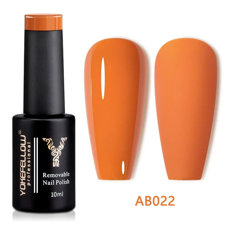 YOKEFELLOW 10ml translucent pink gel nail polish by Blushimmer, showing the glossy, smooth finish of the soak-off UV gel in a clear bottle