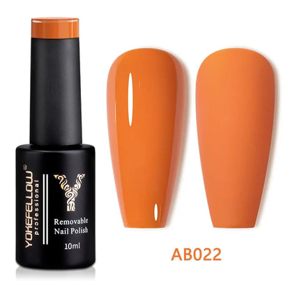 YOKEFELLOW 10ml translucent pink gel nail polish by Blushimmer, showing the glossy, smooth finish of the soak-off UV gel in a clear bottle