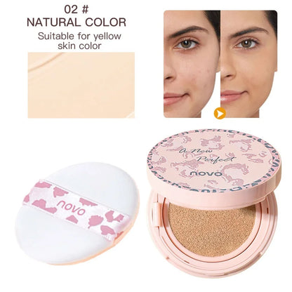 Blushimmer Air Cushion BB Foundation and CC Cream in compact case with sponge applicator, showcasing natural finish and matte concealer.
