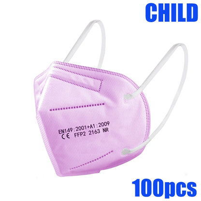 50-100pcs 5Layers Kids Facemask KN95 Mask Child Disposable Mask Virus Mouths Fpp2 Covers Dust Full Face Masks Non-woven Fabric