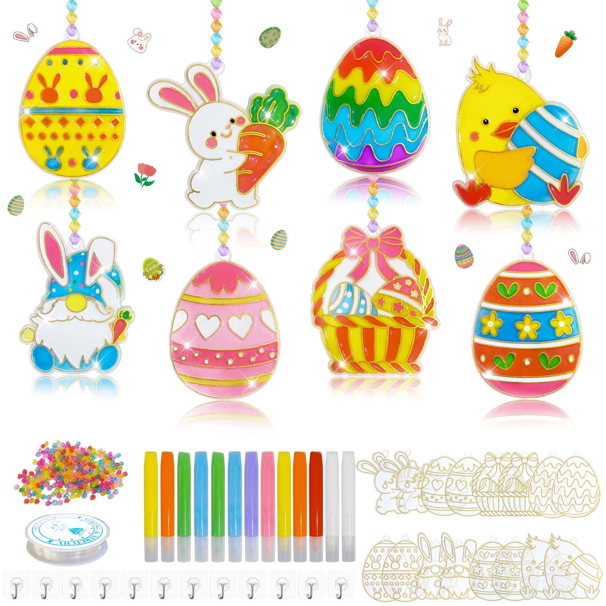 342 Pcs Easter Craft Kits, Create Your Own Easter Crafts for Easter Party, DIY Window Paint Art for Easter Holiday Decorations