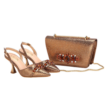 Women's pointed toe shoes and matching bag set by EdleessFashion, stylishly displayed in black with elegant design.