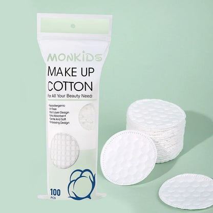Set of 100 or 200 Blushimmer soft cotton pads with double-sided texture for gentle facial cleansing and makeup removal.