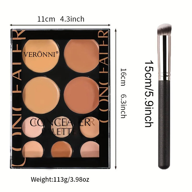 Blushimmer 2-piece concealer palette with brush set, featuring high-coverage, silky texture for face contour and blemish concealment.