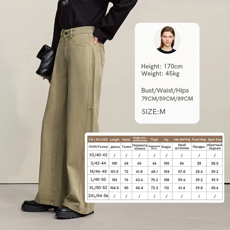 Amii Women Pants 2026 Spring New Casual Retro Denim 100% Cotton Wide-leg Trousers Loose Versatile Solid Women's Jeans 12641116