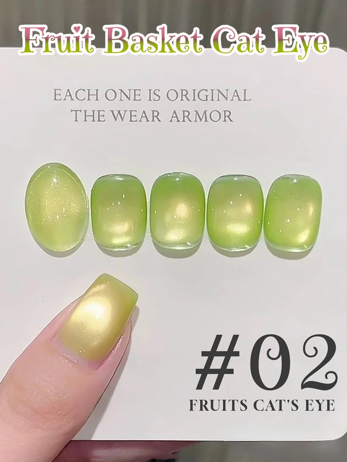 Blushimmer Shaka 1-4pcs Spring/Summer blue and green cat eye gel nail polish with ocean bubble design on a nail display.