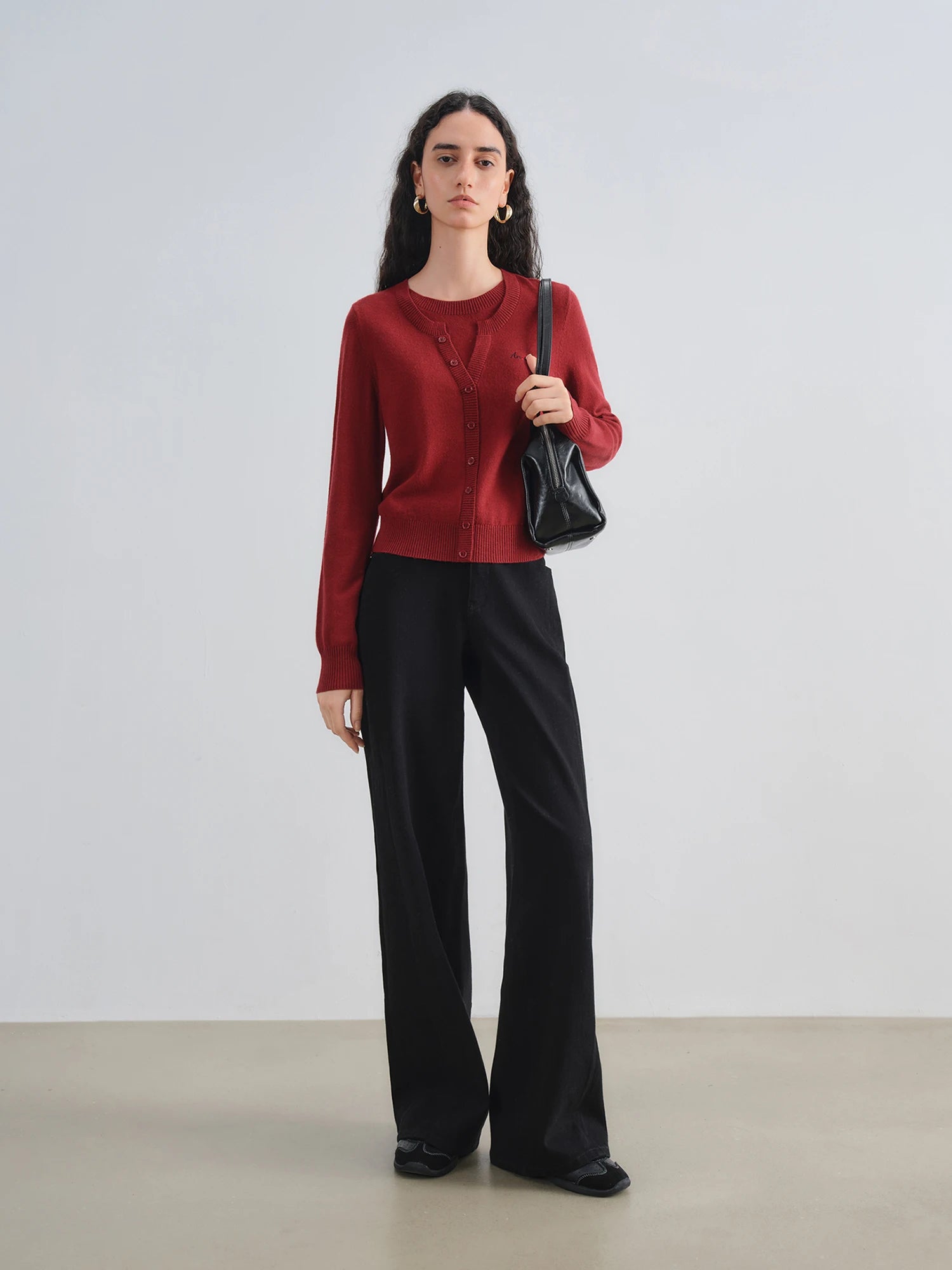 ZIQIAO Black straight wide-leg jeans women's 2025 new elastic mopping pants 25ZQ93013+25ZQ93085