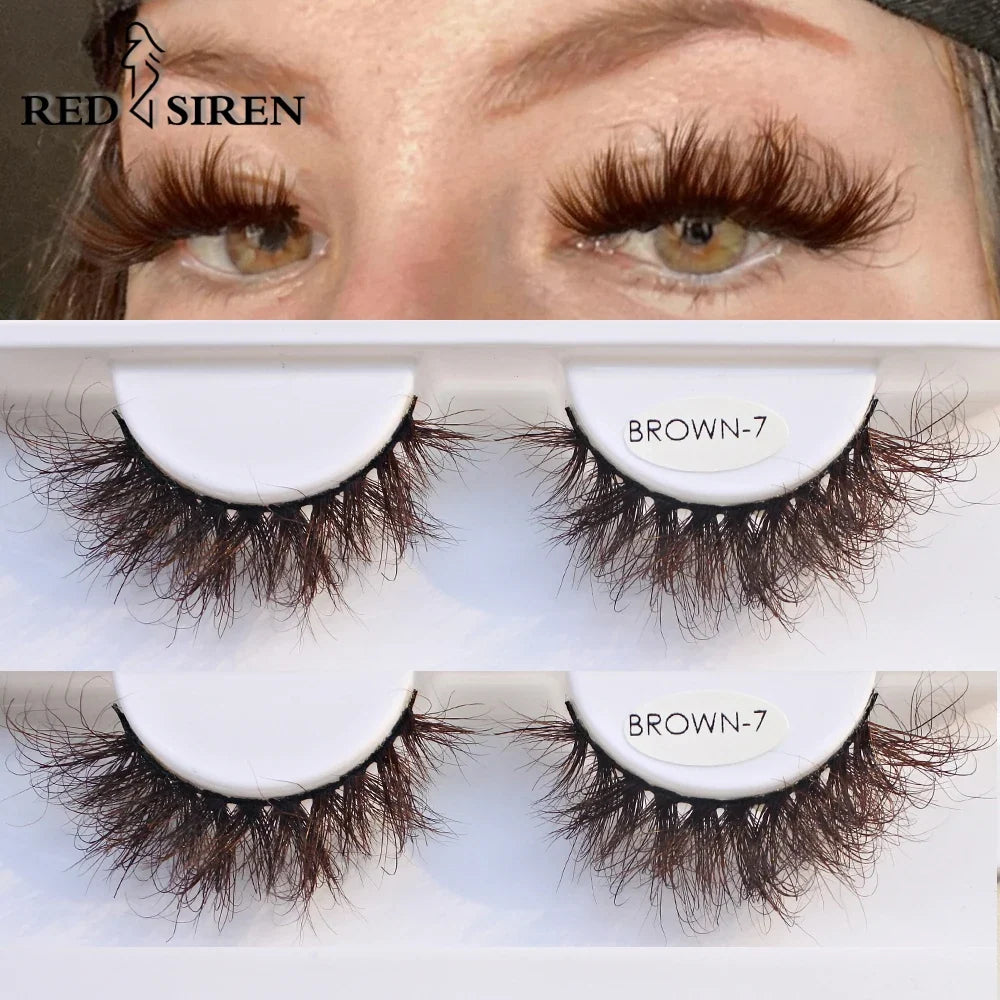 Blushimmer Red Siren brown fluffy mink lashes with soft, natural strip design for a luxurious cosplay eye look.
